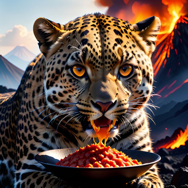 Foto de una comida de un leopardo en el volcán