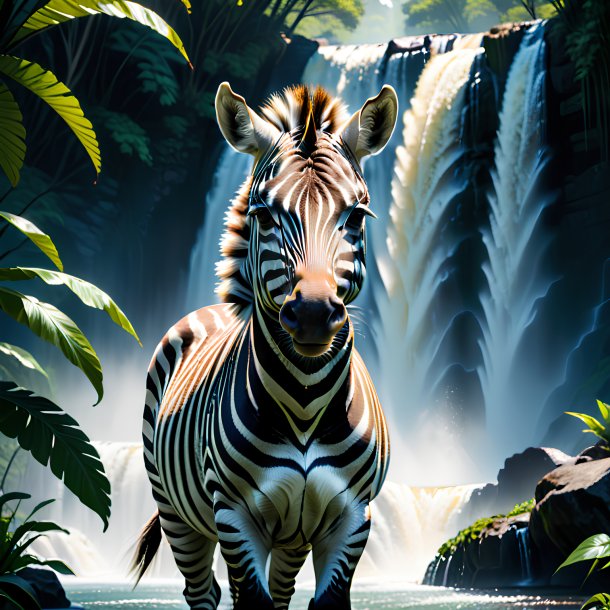 Foto de uma ameaça de uma zebra na cachoeira