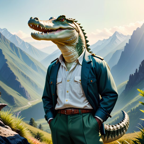 Photo of a crocodile in a trousers in the mountains