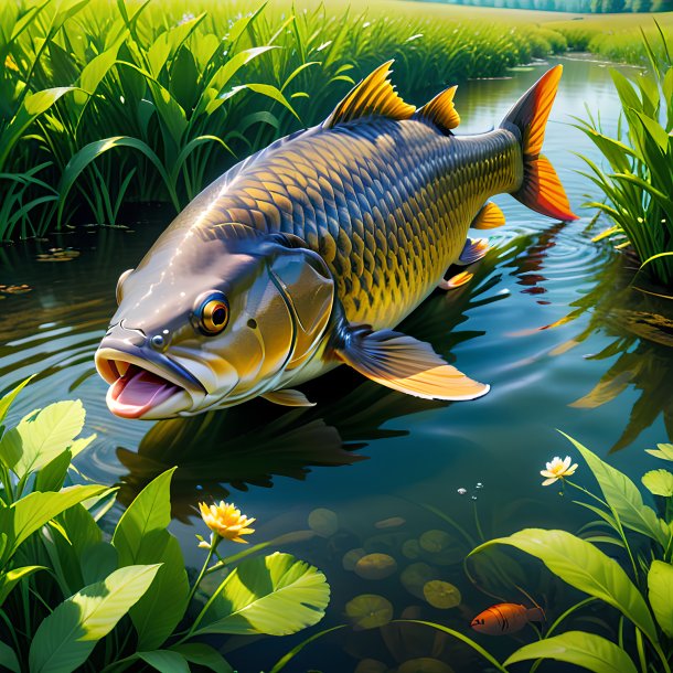 Picture of a drinking of a carp in the meadow