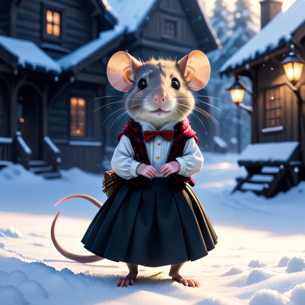 Photo of a rat in a skirt in the snow