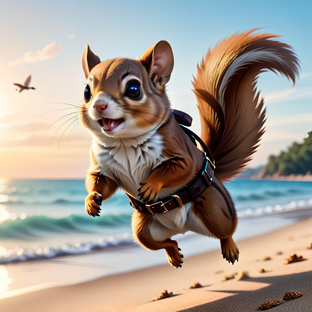 Drawing of a flying squirrel in a belt on the beach