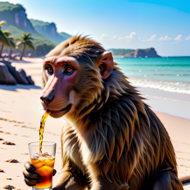 Picture of a drinking of a baboon on the beach