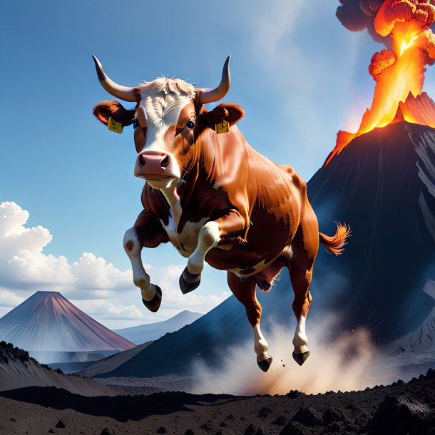 Photo of a jumping of a cow in the volcano