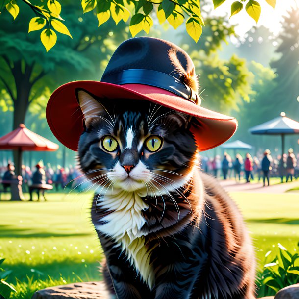 Photo of a cat in a hat in the park