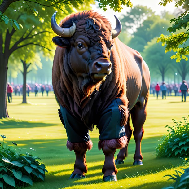 Pic of a bison in a trousers in the park