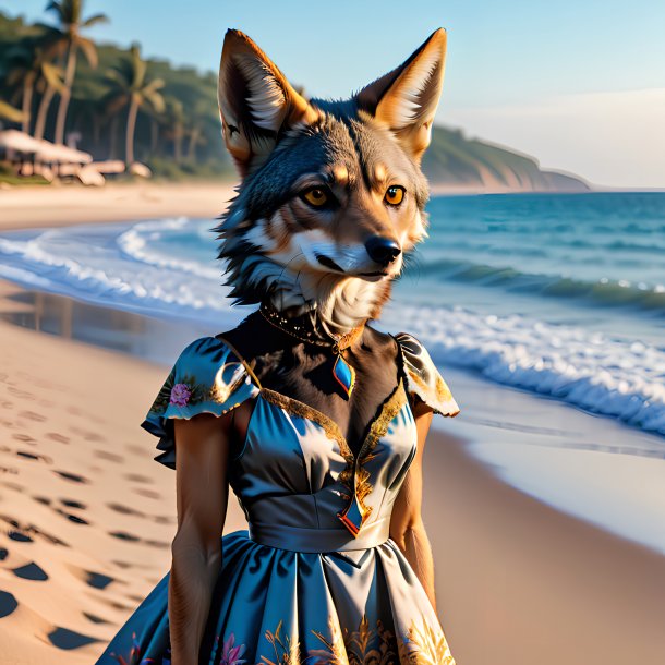 Photo of a jackal in a dress on the beach