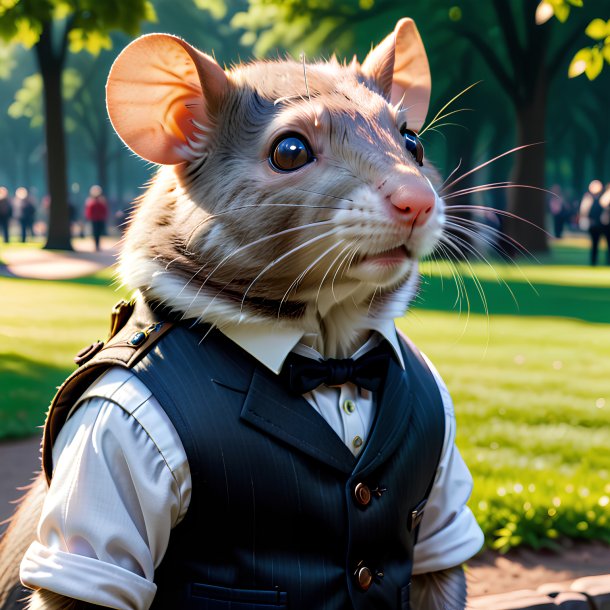 Photo of a rat in a vest in the park