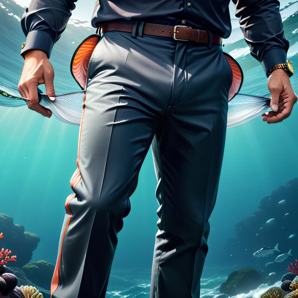 Picture of a salmon in a trousers in the sea