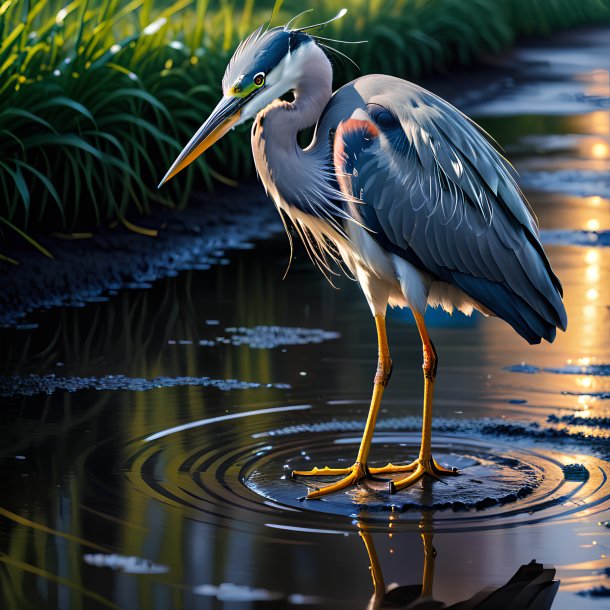 Pic of a playing of a heron in the puddle