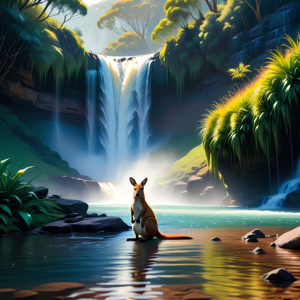 Picture of a waiting of a kangaroo in the waterfall