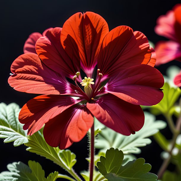 Photography of a maroon geranium, scarlet