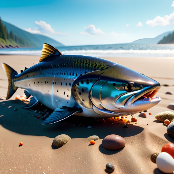 Imagen de un ahumado de un salmón en la playa