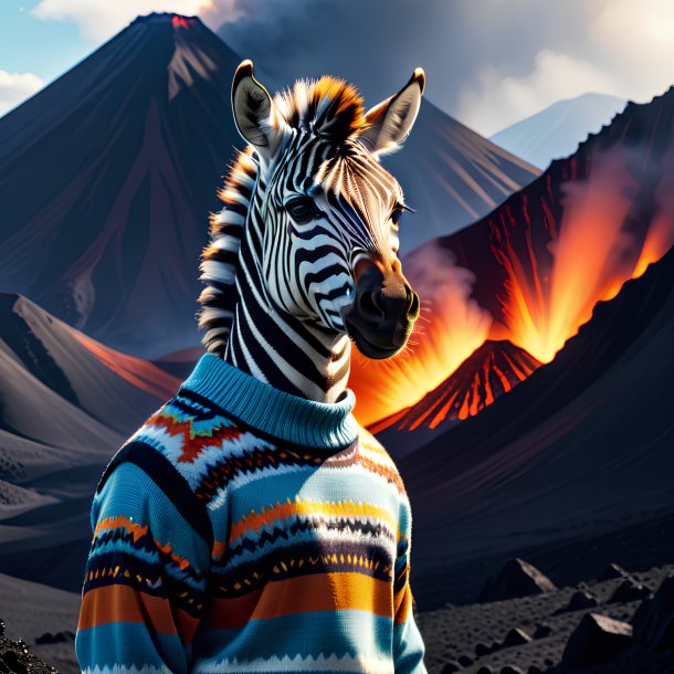 Foto de uma zebra em um suéter no vulcão