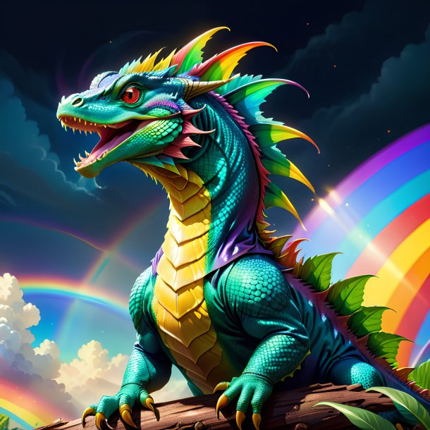 Drawing of a basilisk in a belt on the rainbow