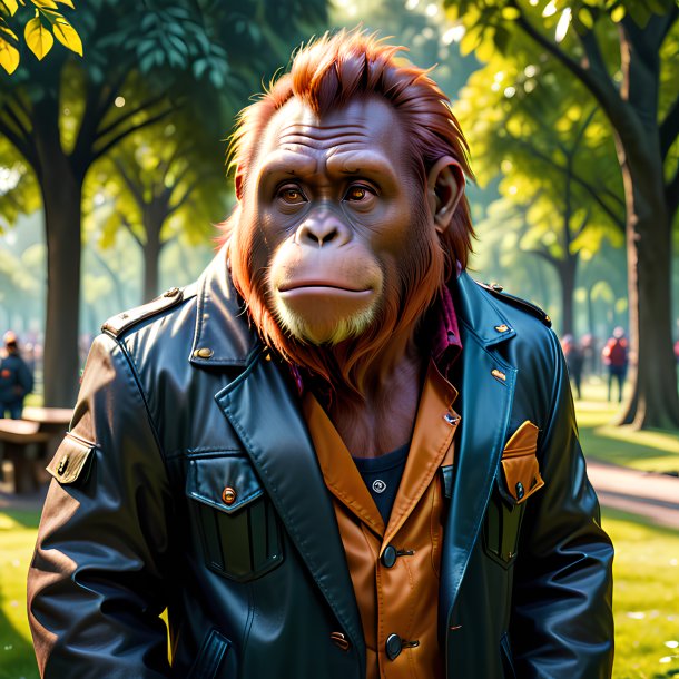 Photo of a orangutan in a jacket in the park