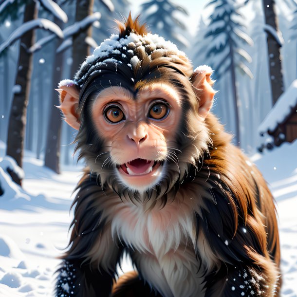 Retrato de um jogo de um macaco na neve