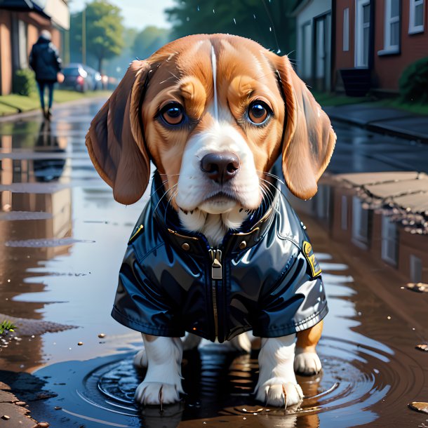 Drawing of a beagle in a jacket in the puddle