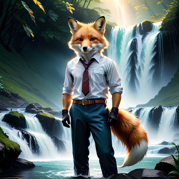 Image of a fox in a trousers in the waterfall