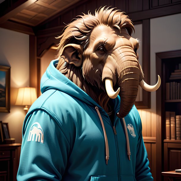 Illustration of a mammoth in a hoodie in the house