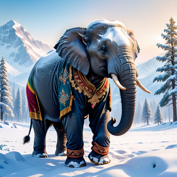 Image of a elephant in a trousers in the snow