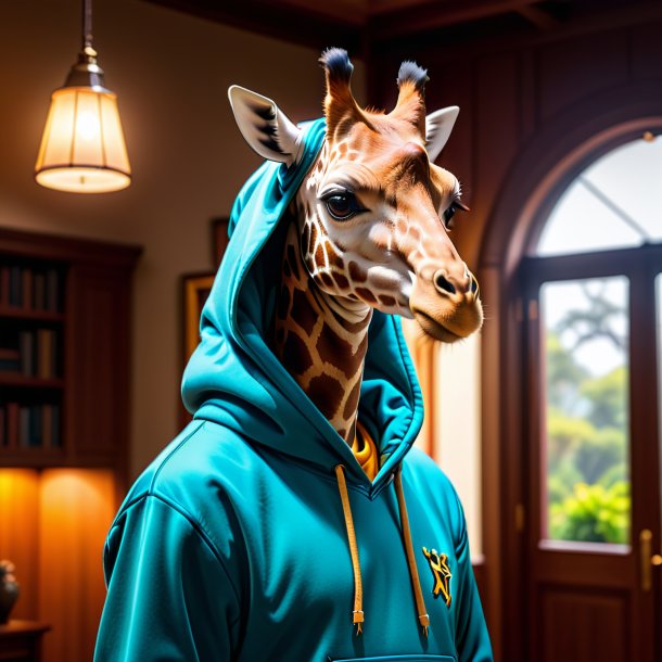 Pic of a giraffe in a hoodie in the house