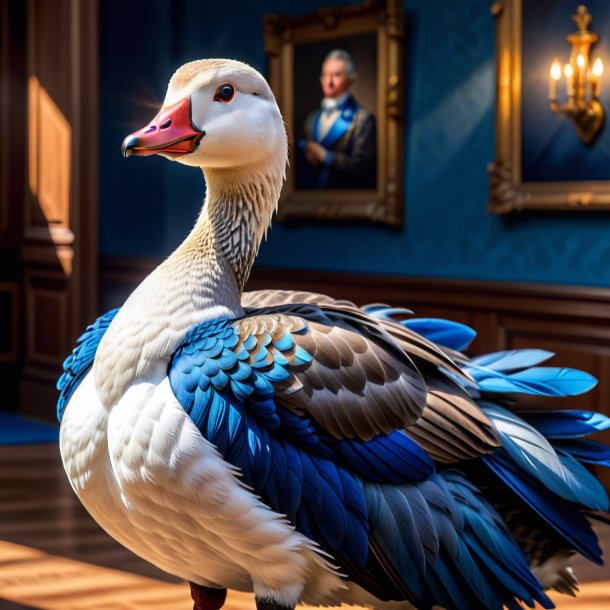 Pic of a goose in a blue dress