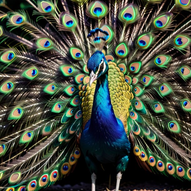 Imagen de un pavo real en un cinturón gris