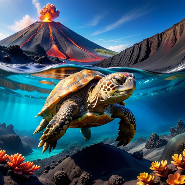 Image of a swimming of a tortoise in the volcano