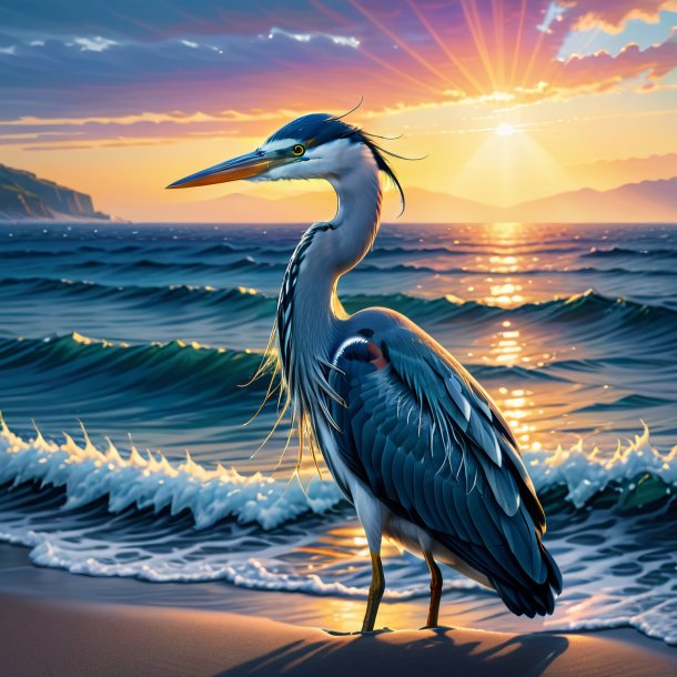 Illustration of a heron in a sweater in the sea