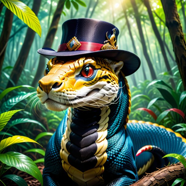 Pic of a king cobra in a hat in the forest