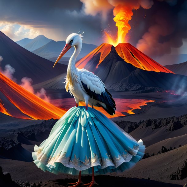 Picture of a stork in a dress in the volcano