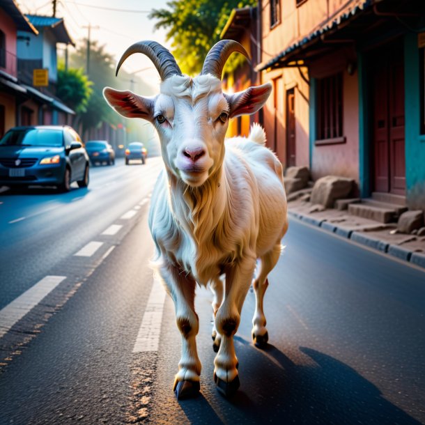 Image of a angry of a goat on the road