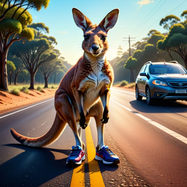 Illustration of a kangaroo in a shoes on the road