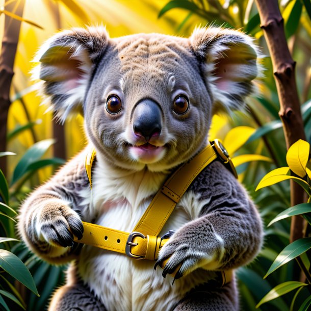 Photo of a koala in a yellow belt