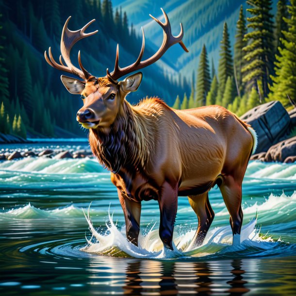 Image of a elk in a trousers in the water