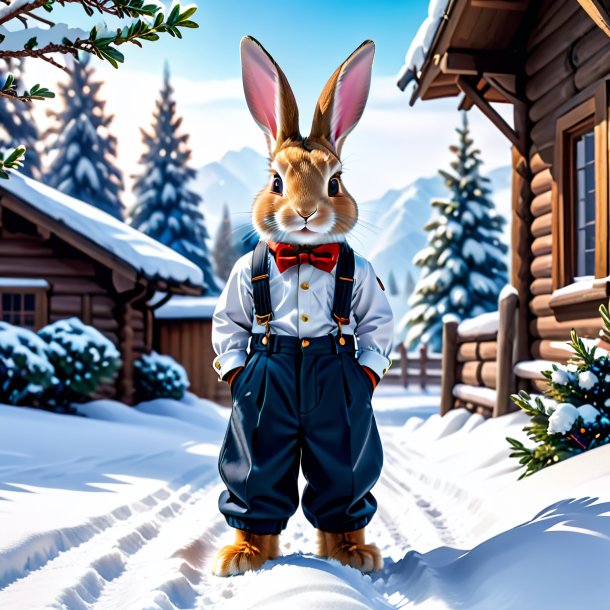 Pic of a rabbit in a trousers in the snow