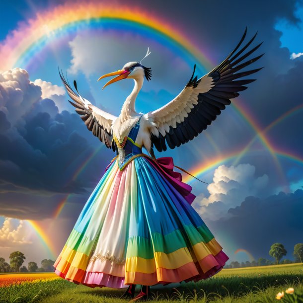 Image d'une cigogne dans une robe sur l'arc-en-ciel