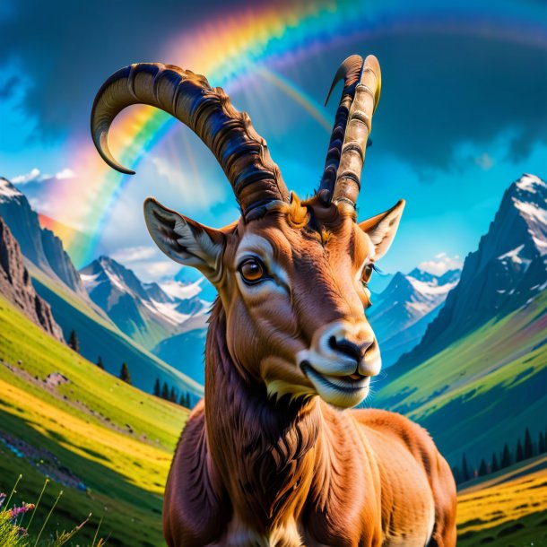 Photo of a smiling of a ibex on the rainbow