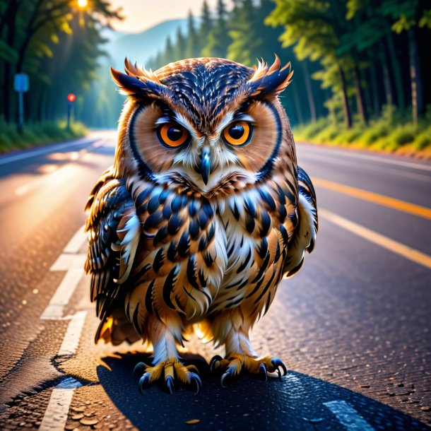 Pic d'une boisson d'un hibou sur la route