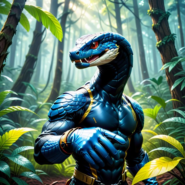 Illustration of a cobra in a gloves in the forest