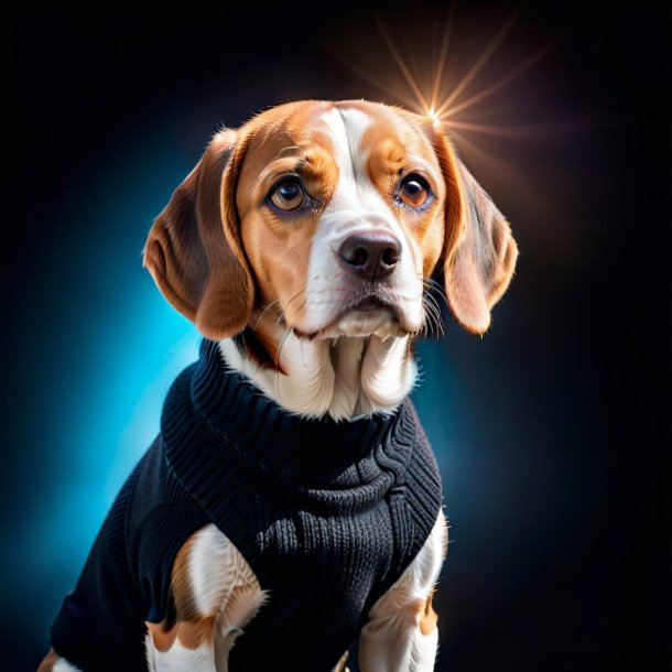 Photo of a beagle in a black sweater