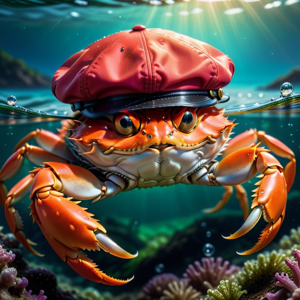 Image of a crab in a cap in the water