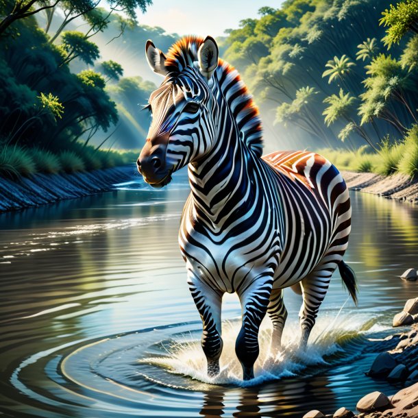 Illustration of a zebra in a dress in the river