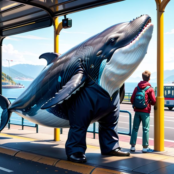 Dessin d'une baleine dans un pantalon sur l'arrêt de bus