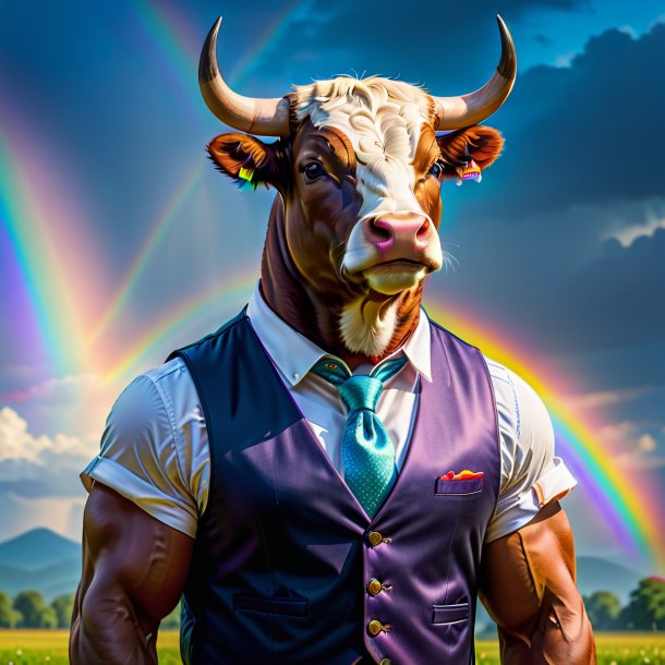 Picture of a bull in a vest on the rainbow