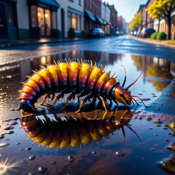 Photo d'un centipède dans un manteau dans la flaque