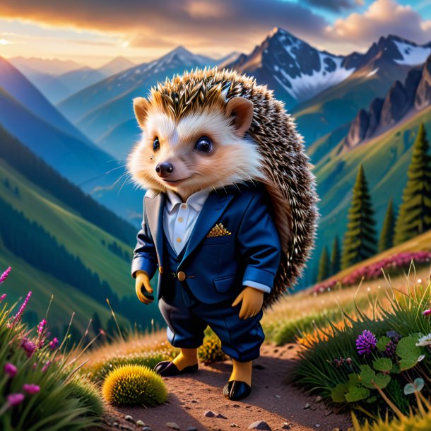 Pic of a hedgehog in a trousers in the mountains