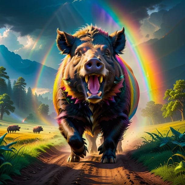 Image of a threatening of a boar on the rainbow