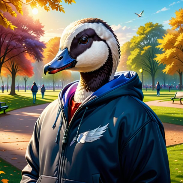 Ilustração de um ganso em um hoodie no parque